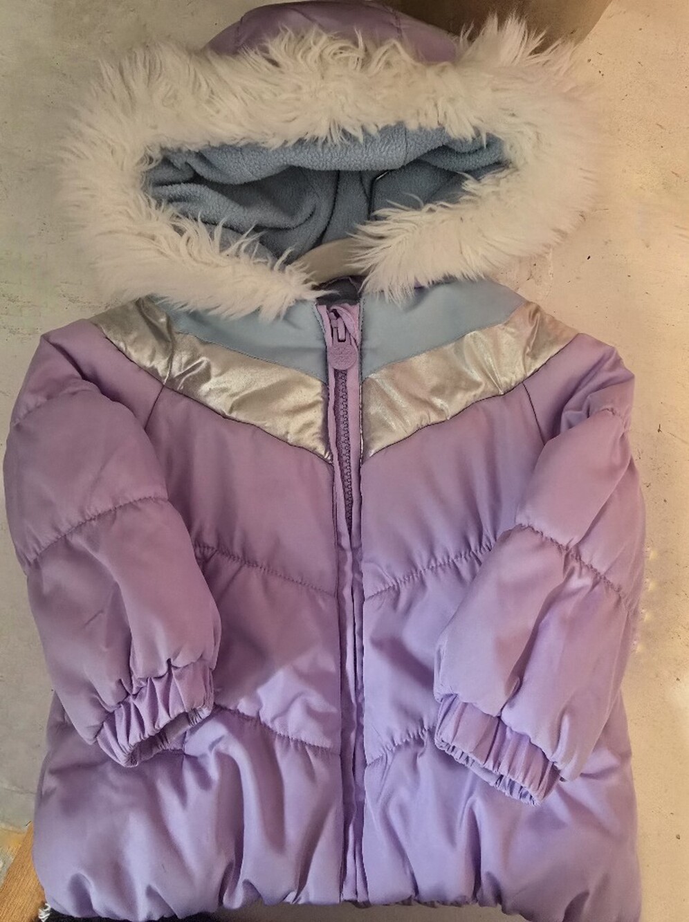 Baby Girl 18m Lilac Puff Jacket with Metallic Accents and Faux Fur Trim
